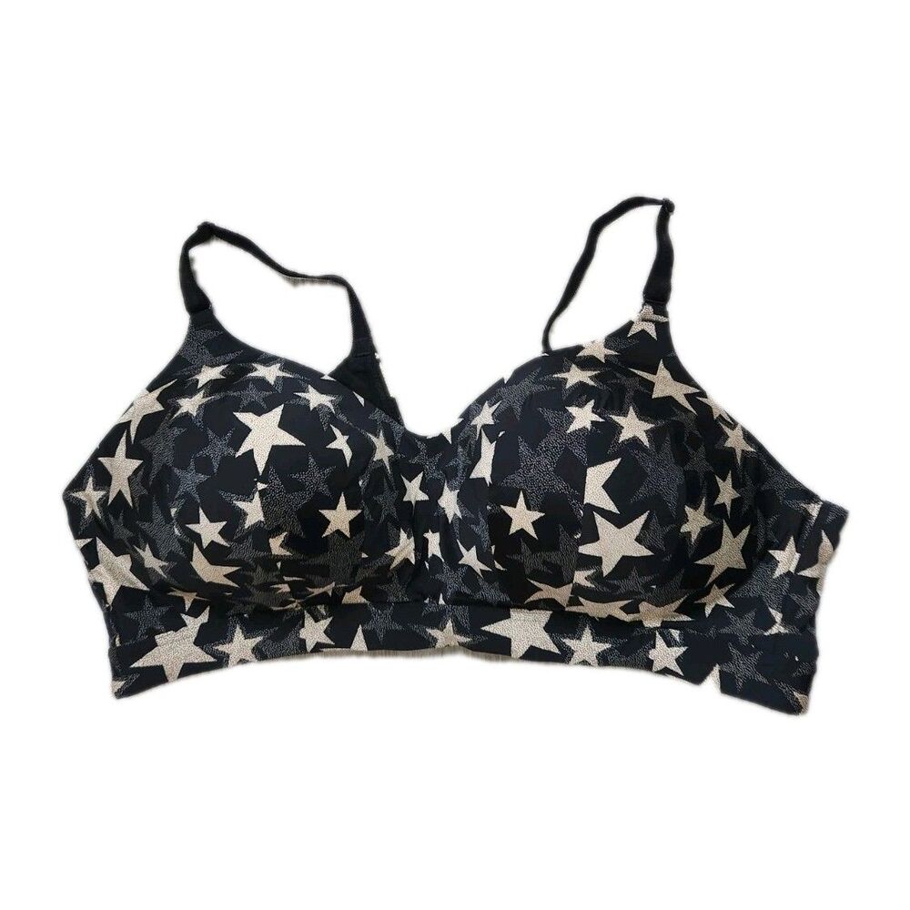 Torrid Curve Black Nude Star Print Wireless Bra 44C Full Coverage Stretch EUC
